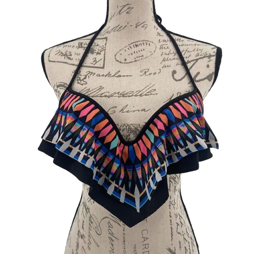 Victoria’s Secret Pink Ruffle Swimsuit Top Medium Multicolor - Picture 1 of 7